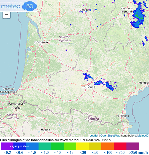 animation radar pluie en direct sud-ouest France