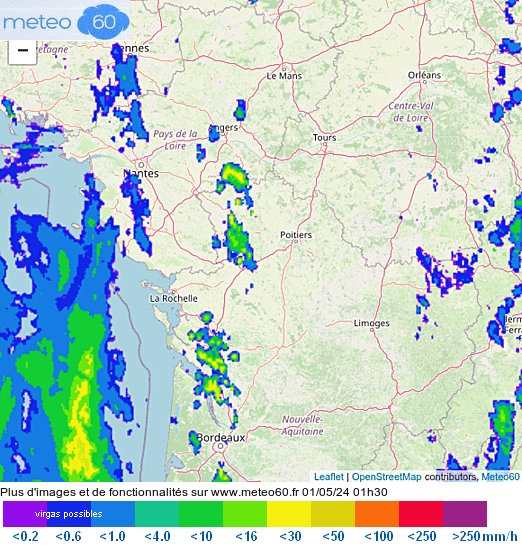 animation radar pluie en direct centre-ouest France