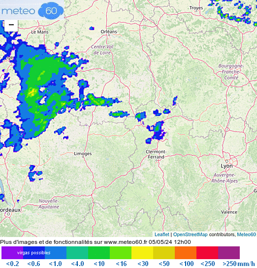 Image radar des précipitations en centre France