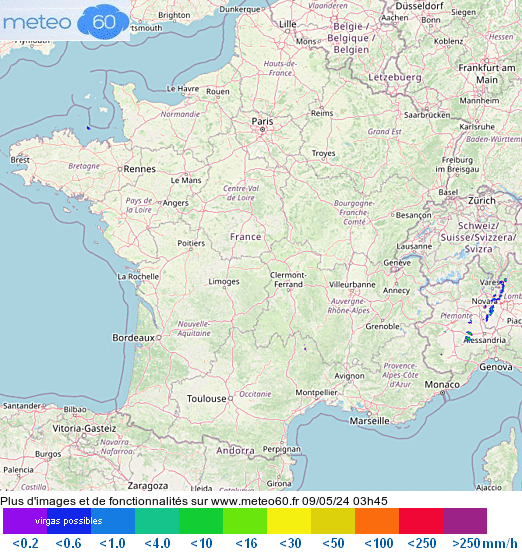 Image radar des précipitations en France