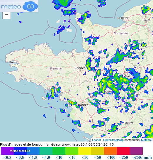 animation radar pluie en direct nord-ouest France