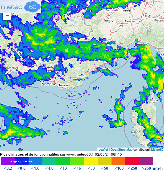 animation radar pluie en direct sud-est France